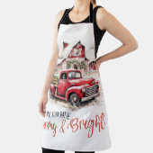 水彩クリスマストラックとヴィンテージ納屋 エプロン (インサイチュ)