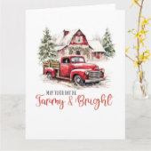 水彩クリスマストラックとヴィンテージ納屋 カード (黄色い花)