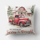 水彩クリスマストラックとヴィンテージ納屋 クッション (裏面)