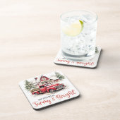 水彩クリスマストラックとヴィンテージ納屋 コースター (右側)
