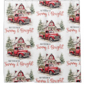 水彩クリスマストラックとヴィンテージ納屋 シャワーカーテン (正面)