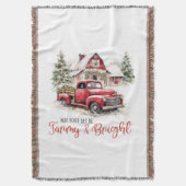 水彩クリスマストラックとヴィンテージ納屋 スローブランケット (正面縦)