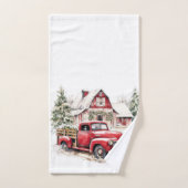 水彩クリスマストラックとヴィンテージ納屋 バスタオルセット (ハンドタオル)