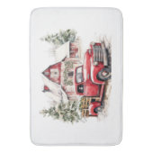 水彩クリスマストラックとヴィンテージ納屋 バスマット (正面縦)