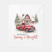 水彩クリスマストラックとヴィンテージ納屋 フリースブランケット (正面)