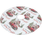 水彩クリスマストラックとヴィンテージ納屋 ブラッシュドポリエステルツリースカート (アングル)