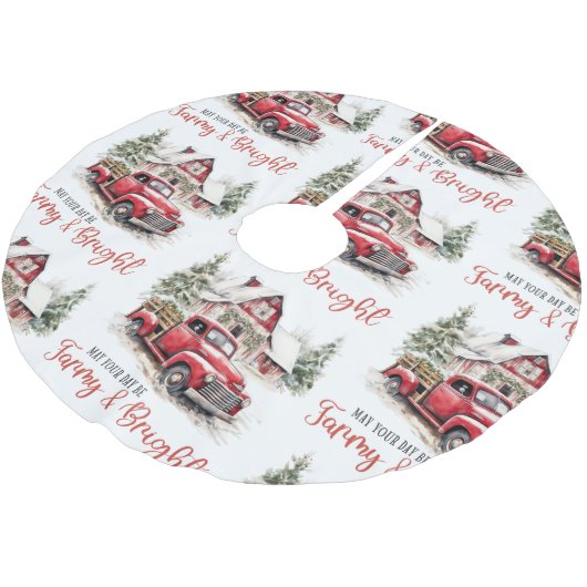 水彩クリスマストラックとヴィンテージ納屋 ブラッシュドポリエステルツリースカート (アングル)