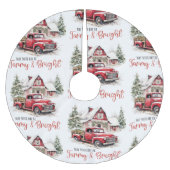 水彩クリスマストラックとヴィンテージ納屋 ブラッシュドポリエステルツリースカート (正面)