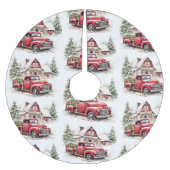 水彩クリスマストラックとヴィンテージ納屋 ブラッシュドポリエステルツリースカート (正面)