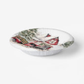 水彩クリスマストラックとヴィンテージ納屋 ペーパーボウル (傾斜あり)