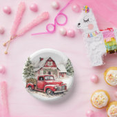 水彩クリスマストラックとヴィンテージ納屋 ペーパーボウル (パーティー)