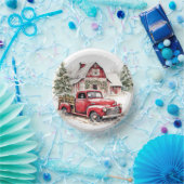 水彩クリスマストラックとヴィンテージ納屋 ペーパーボウル (パーティー)