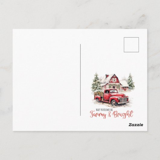 水彩クリスマストラックとヴィンテージ納屋 ポストカード (裏面)