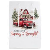 水彩クリスマストラックとヴィンテージ納屋 ミディアムペーパーバッグ (裏面)