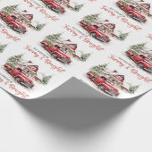 水彩クリスマストラックとヴィンテージ納屋 ラッピングペーパー (角)