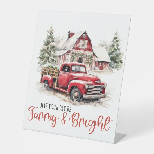 水彩クリスマストラックとヴィンテージ納屋 台座サイン (正面)