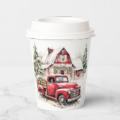 水彩クリスマストラックとヴィンテージ納屋 紙コップ (裏面)