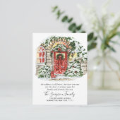 水彩クリスマスドア 引越しのお知らせ ポーズ ポストカード (スタンド正面)