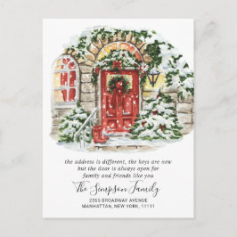 水彩クリスマスドア 引越しのお知らせ ポーズ ポストカード