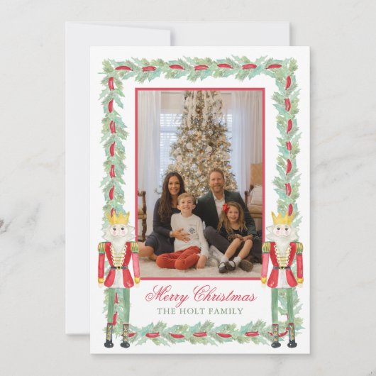 水彩クリスマスナツクラッカー&ガーランド写真 シーズンカード (正面)