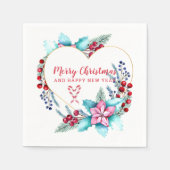 水彩クリスマスハートリース スタンダードカクテルナプキン (正面)