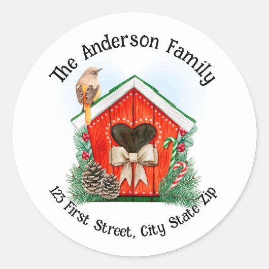 水彩クリスマスバードハウス ラウンドシール (正面)