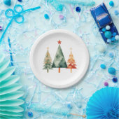 水彩クリスマスパイン ペーパープレート (パーティー)