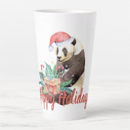 水彩クリスマスパンダパーソナライズされた カフェラテマグ