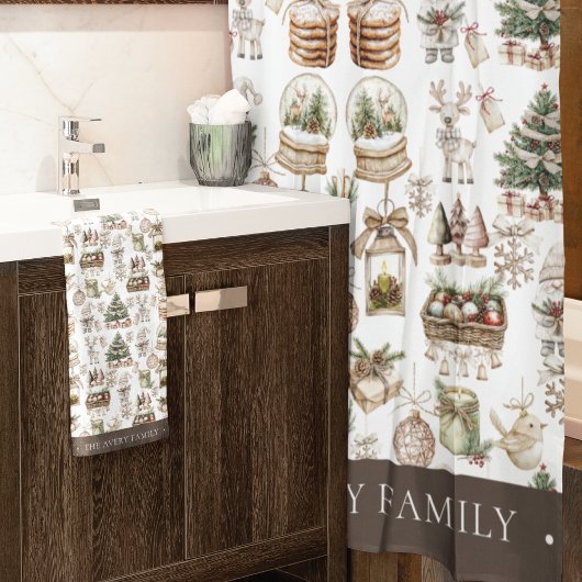 水彩クリスマスパーソナライズされたモダン シャワーカーテン
