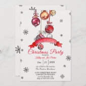 水彩クリスマスパーティの招待状 招待状 (正面/裏面)