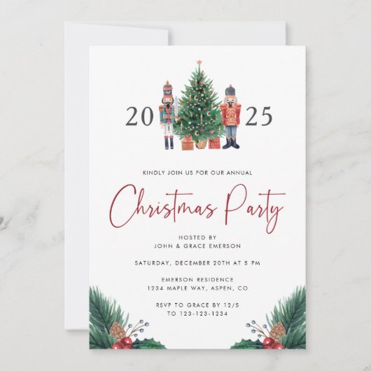 水彩クリスマスパーティの招待状 招待状 (正面)