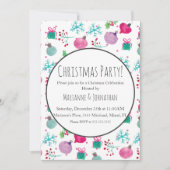 水彩クリスマスパーティーオーナメント休日 招待状 (正面)