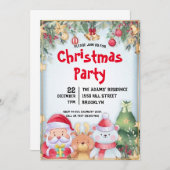 水彩クリスマスパーティー招待状 招待状 (正面/裏面)