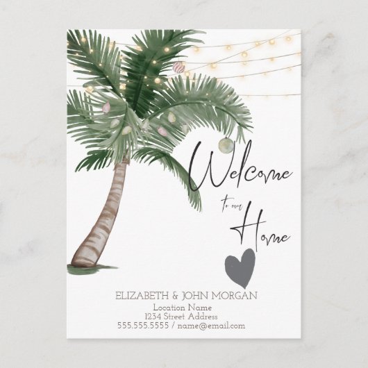水彩クリスマスパームとハートのご案内 案内ポストカード (正面)