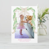 水彩クリスマスピンクグリーンボウガーランド写真 シーズンカード (スタンド正面)