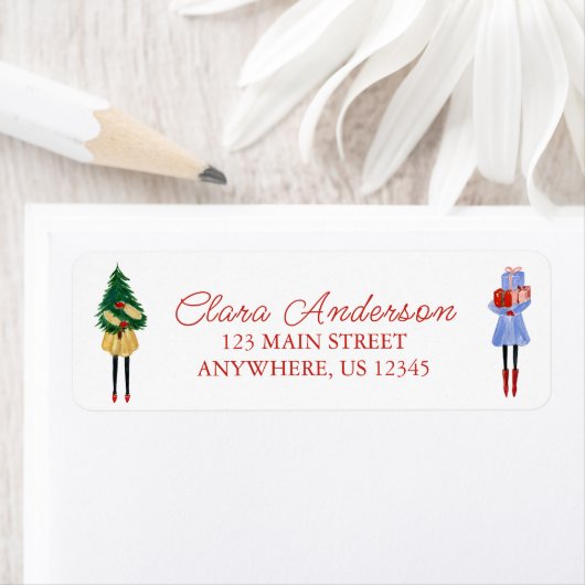 水彩クリスマスファッションガールズ差出人住所 ラベル (インサイチュ)