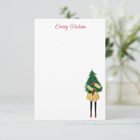 水彩クリスマスファッションガールパーソナライズされた サンキューカード (スタンド正面)