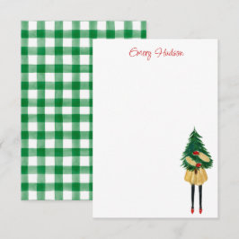 水彩クリスマスファッションガールパーソナライズされた サンキューカード