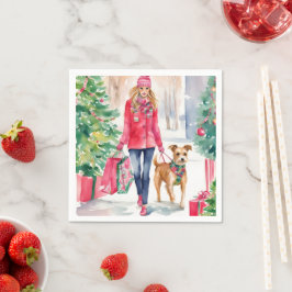 水彩クリスマスファッションショッピングガール スタンダードカクテルナプキン