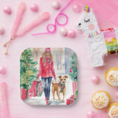 水彩クリスマスファッションショッピングガール ペーパープレート (パーティー)