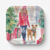 水彩クリスマスファッションショッピングガール ペーパープレート (正面)