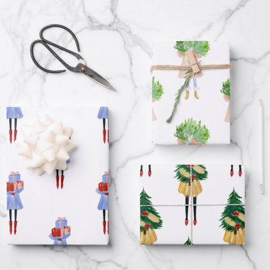 水彩クリスマスファッション女子 ラッピングペーパーシート (正面)