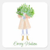 水彩クリスマスファッション少女 スクエアシール (正面)