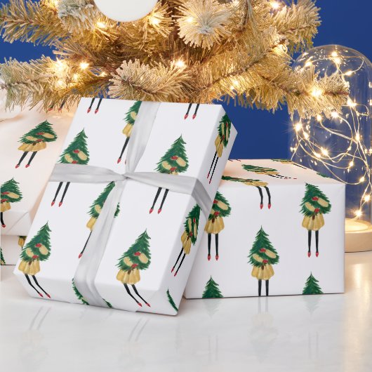 水彩クリスマスファッション少女 ラッピングペーパー (クリスマス)