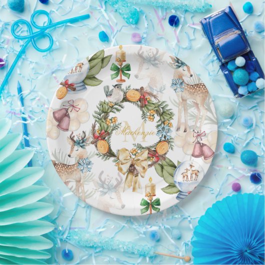 水彩クリスマスファミリー名 ペーパープレート (パーティー)