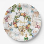 水彩クリスマスファミリー名 ペーパープレート (正面)