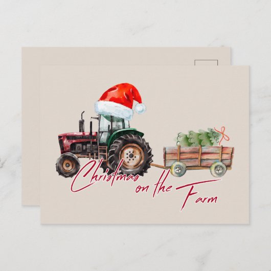 水彩クリスマスファーム動物 シーズンポストカード (正面/裏面)