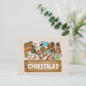 水彩クリスマスファーム動物 シーズンポストカード (スタンド正面)