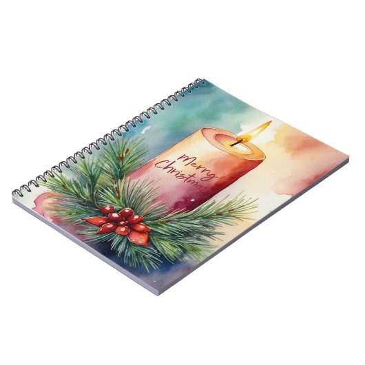 水彩クリスマスフェスティバルキャンドルイラストレーション ノートブック (左側)