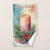 水彩クリスマスフェスティバルキャンドルイラストレーション バスタオルセット (ハンドタオル)